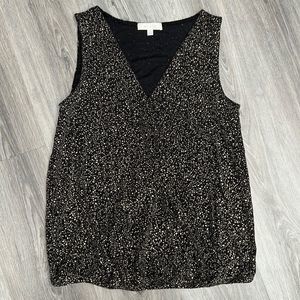 Eri + Ali V-neck Tank Top, Black and Gold, Sz M